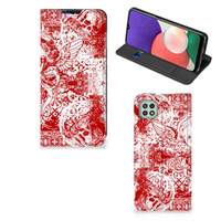 Mobiel BookCase Samsung Galaxy A22 5G Angel Skull Rood - thumbnail