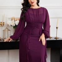 Bon&Bon Plus Size Purple Elegant Formal Dress - Long Sleeve Mesh Gown Purple / 1XL