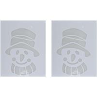Kerst raamsjabloon sneeuwpop hoofd - 2x - wit - 35 cm - raamdecoratie - kerstversiering