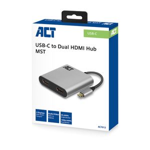 ACT Connectivity USB-C naar HDMI voor 2 monitoren MST adapter