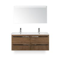 Seville Badmeubelset 120 cm - 4 laden Tabacco - Wastafel Enjoy Dubbel - met Sence Spiegel