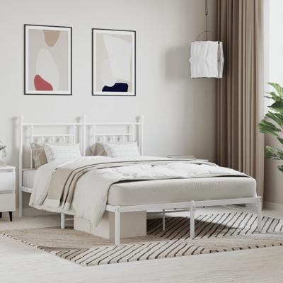 Bedframe met hoofdbord metaal wit 140x190 cm