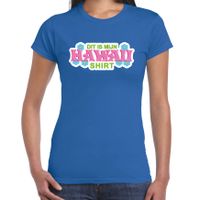 Hawaii shirt zomer t-shirt blauw met roze letters voor dames - thumbnail