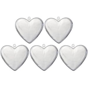 5x Transparant kunststof hart 8 cm decoratie/hobbymateriaal   -