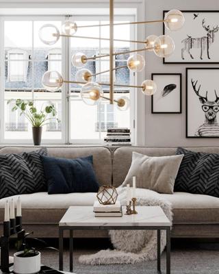 Hanglamp gouden bollen groot glas met G9 fittingen By Rydens Avenue
