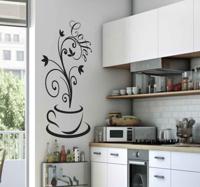 Koffie kop met decoratie lijnen keuken sticker - thumbnail