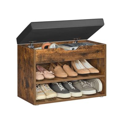 Schoenenbank met zacht kussen en handig schoenenrek, Vintage bruin
