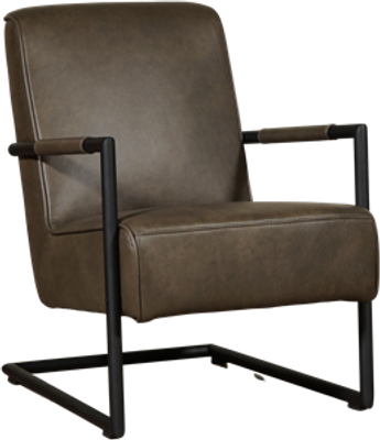 Grijze leren industriële stalen fauteuil Lodge - Granada leer Ash (grijs leer)