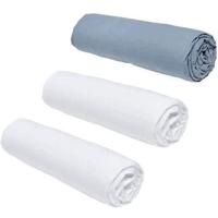 Set van 3 TODAY Essential hoeslakens - 160 x 200 cm - 2 personen - 100% Katoen - Krijt/Denim