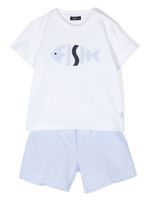 Il Gufo ensemble short-t-shirt à rayures - Blanc