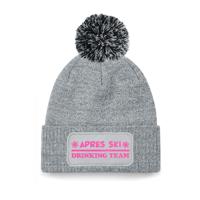 Wintersport muts met pompom - Drinking Team - grijs - glitters - one size - volwassenen - Apres ski - thumbnail