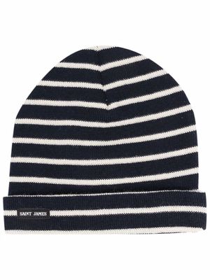 Saint James bonnet en maille nervurée à rayures - Bleu