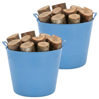 Excellent houseware Flexibele kuip / emmer - 2x - blauw - 27 liter - kunststof - 42 x 35 cm