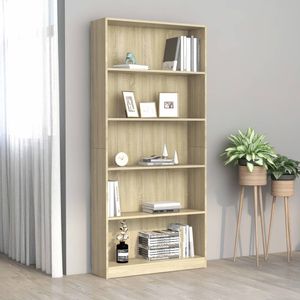 Boekenkast met 5 schappen 80x24x175 cm bewerkt hout sonoma eik