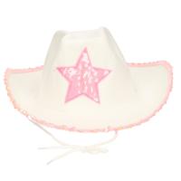 Carnaval verkleed Cowboy hoed Stars - wit/roze - voor volwassenen - Western thema