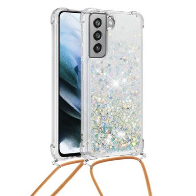 Lunso - Backcover hoes met koord - Samsung Galaxy S21 FE - Glitter Zilver Goud