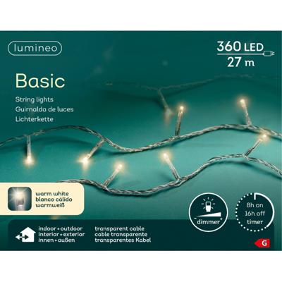 Kerstverlichting - 360 led lampjes -warm wit -2700 cm - transparant snoer -timer en dimmer