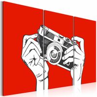 Schilderij - Fotograaf, Rood, 3luik , wanddecoratie , premium print op canvas - thumbnail