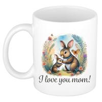 Cadeau koffie/thee mok mama - wit - I love you - konijntje - 300 ml - Moederdag Cadeau koffie/thee mok mama - wit - I love you - konijntje - 300 ml - Moederdag