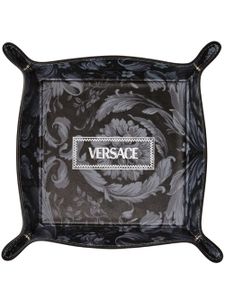 Versace plateau en cuir à logo imprimé - Noir