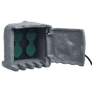 VidaXL Tuinstopcontact 4 ingangen waterbestendig polyresin grijs