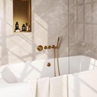 BRAUER Stripe Thermostatische Badkraan - SET 01 - inbouw - badvulcombinatie - staaf handdouche - doucheslang - wandaansluitbocht - goud geborsteld PVD 5-GG-359