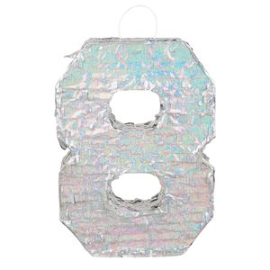 Piñata cijfer 8 holografisch zilver (40x28cm)