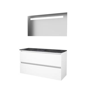 Basic-Line Economic 46 badkamermeubelset - 120x46cm - greeploos - 2 lades - hardsteen wastafel - 0 kraangaten - Spiegel - geintegreerde LED verlichting - MDF lak Ice White 1813078