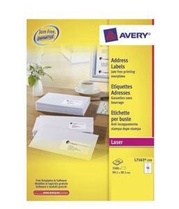 Avery L7163, Adresetiketten, Laser, Ultragrip, wit, 250 vellen, 14 per vel, 99,1 x 38,1 mm