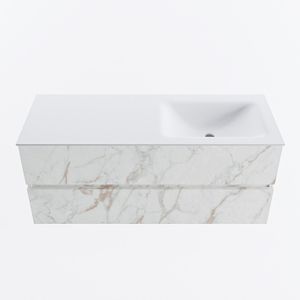 MONDIAZ VICA 120cm badmeubel onderkast Carrara 2 lades. Wastafel CLOUD rechts zonder kraangat, kleur Talc.