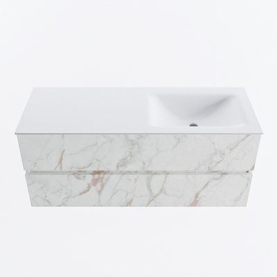 MONDIAZ VICA 120cm badmeubel onderkast Carrara 2 lades. Wastafel CLOUD rechts zonder kraangat, kleur Talc.