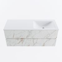 MONDIAZ VICA 120cm badmeubel onderkast Carrara 2 lades. Wastafel CLOUD rechts zonder kraangat, kleur Talc. - thumbnail