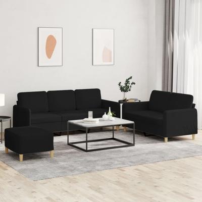 3-delige loungeset met kussens stof zwart