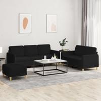 3-delige loungeset met kussens stof zwart