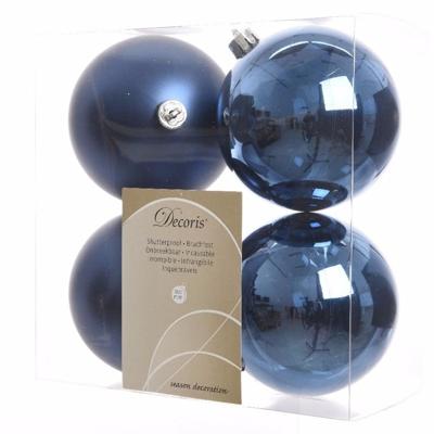 Decoris Kerstballen - 8x st - donkerblauw - 10 cm - kunststof - kerstversiering