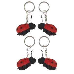 Nature Planet Pluche Lieveheersbeestje - 4x - knuffel sleutelhanger - 6 cm - dieren