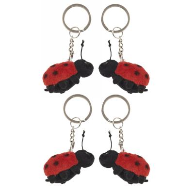 Nature Planet Pluche Lieveheersbeestje - 4x - knuffel sleutelhanger - 6 cm - dieren
