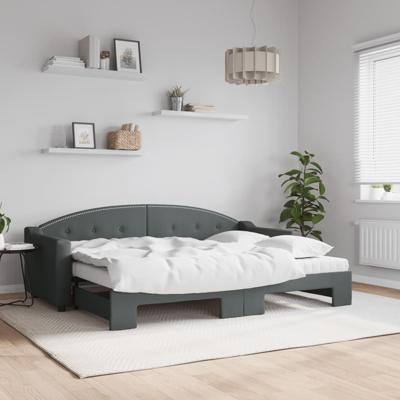 Slaapbank onderschuifbed matrassen 80x200 cm stof donkergrijs
