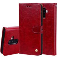 Business stijl olie Wax textuur horizontale Flip lederen case voor Galaxy A6 plus (2018) met houder & kaartsleuven & portemonnee (rood)