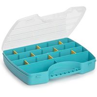 Plasticforte Opbergkoffertje/opbergdoos/sorteerbox - 13-vaks - kunststof - blauw - 25 x 21 x 4 cm - Opbergbox - thumbnail