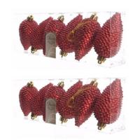 Kersthangers dennenappels - 12x st - rood - glitter - 8 cm - kunststof - kerstversiering
