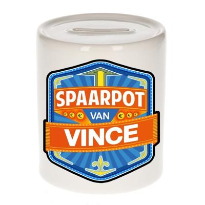 Kinder spaarpot met naam - Vince - keramiek - met dop - wit - Sparen - Spaargeld van Vince