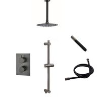 Saniclear Iron Pro inbouw regendouche met plafondarm, 20cm hoofddouche en glijstang gunmetal - thumbnail