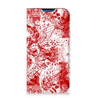 Mobiel BookCase iPhone 14 Pro Angel Skull Rood - thumbnail