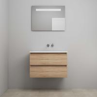 On-Line Badkamermeubelset - 80 cm - Voorgemonteerd - Acryl Wastafel - zonder Kraangat - Spiegel met LED-Verlichting - Eiken