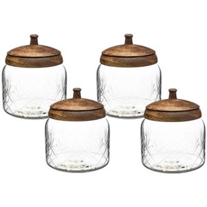 4x stuks snoeppotten/voorraadpotten 1,2L glas met houten deksel