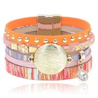 Oranje multicolor leren dames armband Ibiza stijl met bedels en studs - thumbnail
