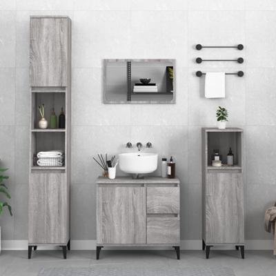 Badkamerkast 30x30x100 cm bewerkt hout grijs sonoma eikenkleur