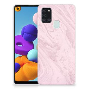 Samsung Galaxy A21s TPU Siliconen Hoesje Marble Pink - Origineel Cadeau Vriendin