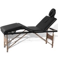 VidaXL Inklapbare massagetafel 4 zones met houten frame (zwart)